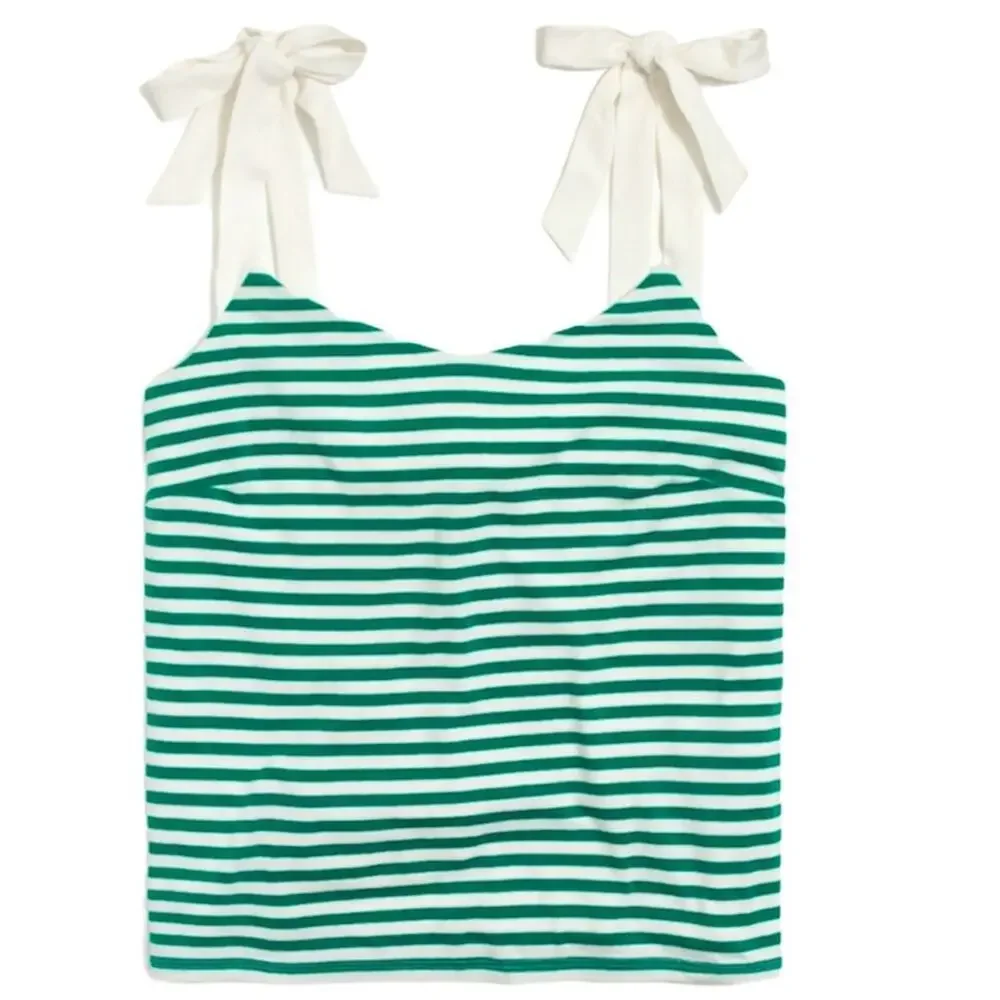 J.Crew Shoulder Tie Striped Top Green Size S